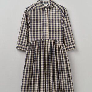 TOAST | Check Organic Crinkle Poplin Shirt Dress | Dark Navy | Medium